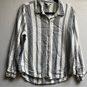 Orvis Classic Collection Striped Linen Blend Button Down Shirt Size M
